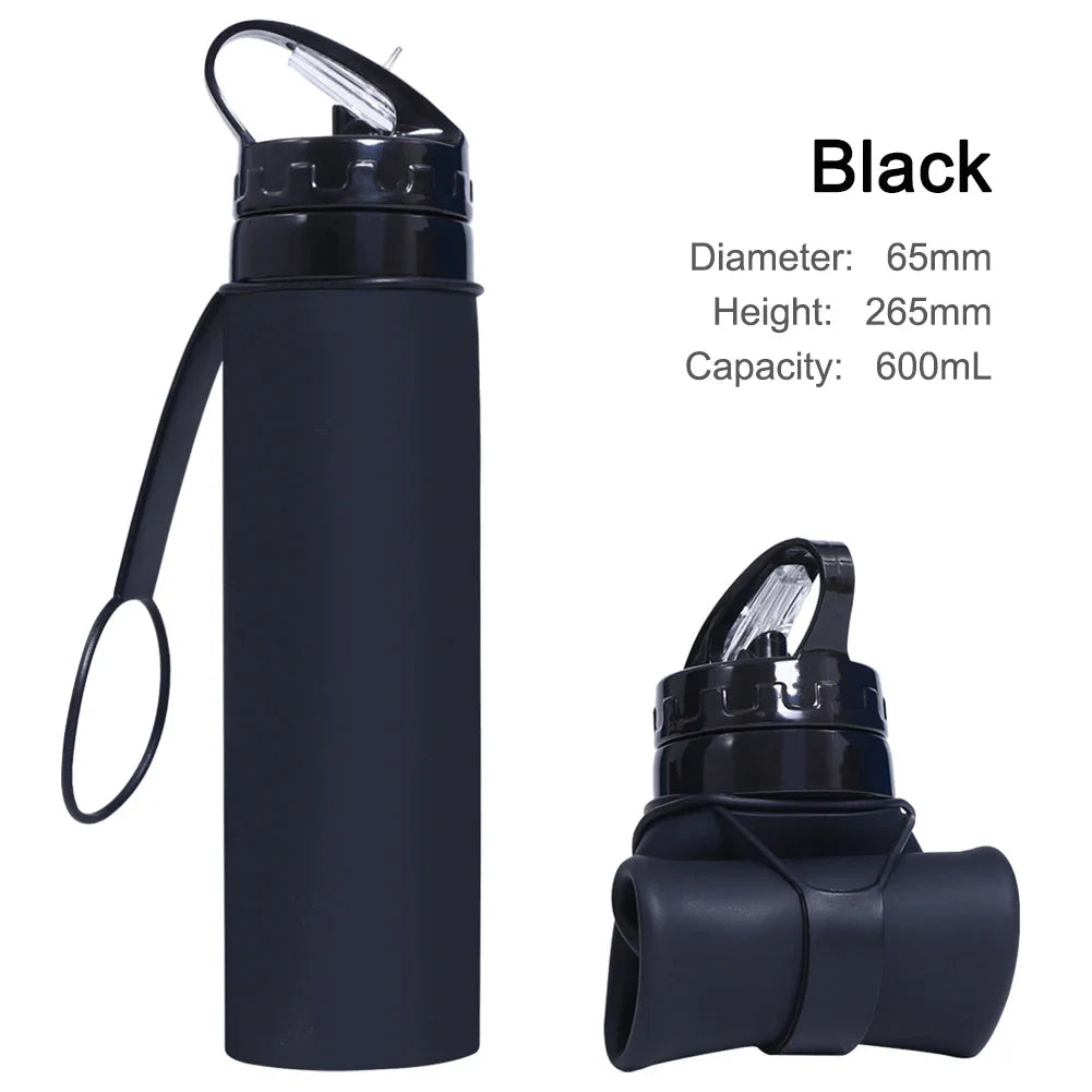 600ml Portable Water Cup Lightweight Silicone Sports Bottle Reusable Foldable Detachable with Suction Tubes Outdoor Accessories