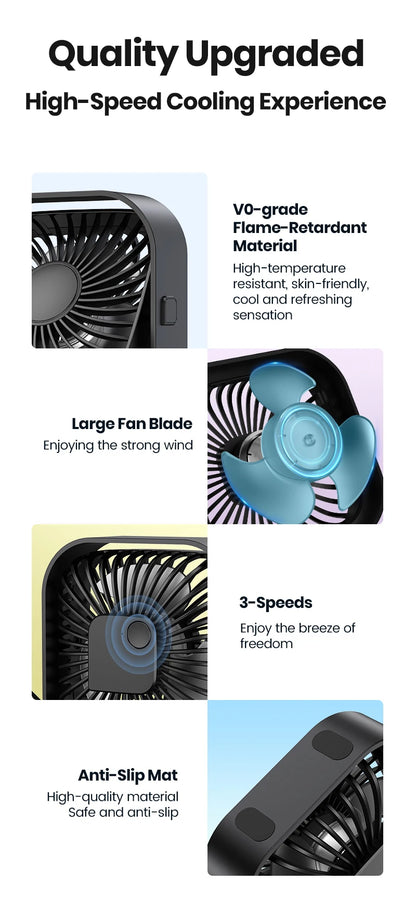 TOPK USB Desk Fan,[2Pack]Strong Airflow&Quiet Operation Mini Personal Fan,3 Speed Wind Small Fan,360°Rotatable Table Cooling Fan