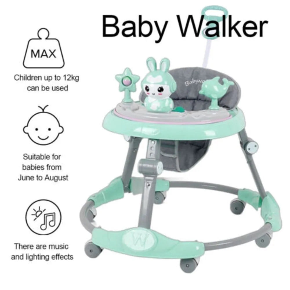 6-18 Months Stroller Adjustable Baby Walker Folding Feeding Tray Music Lights UK