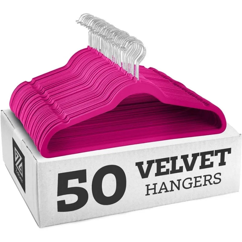 Velvet Hangers 50 Pack - Heavy Duty Black Hangers for Coats, Pants & Dress Clothes - Non Slip Clothes Hanger Set - Space Saving