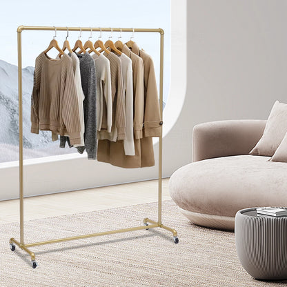 ‎Floor Standing Galvanized Pipe Clothing Rack With Wheels  120*40*160cm Coat Rack For Family Clothes Display