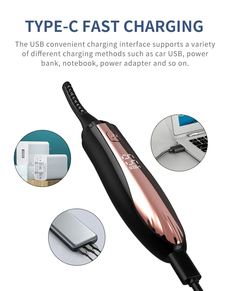 Heated Eye Lash Curler Natural Curling  Makeup Revolution Portable Electric Eyelash Curlers Safe Anti-Burn Comb with LED Display