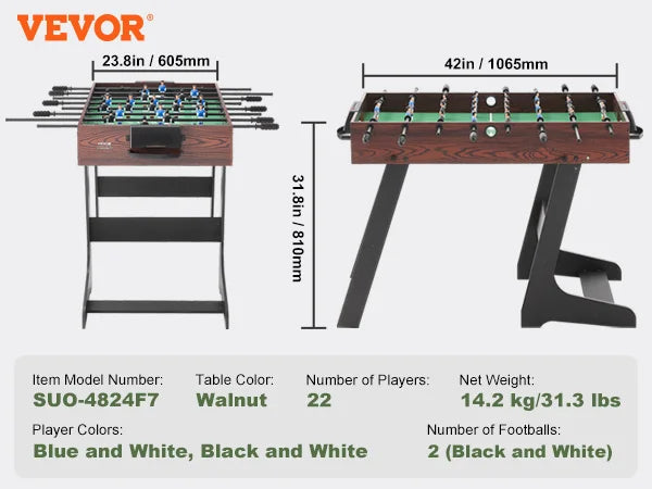 VEVOR 42 inch Folding Foosball Table Standard Size Foosball Table, Indoor Full Size Foosball Table for Home Family and Game