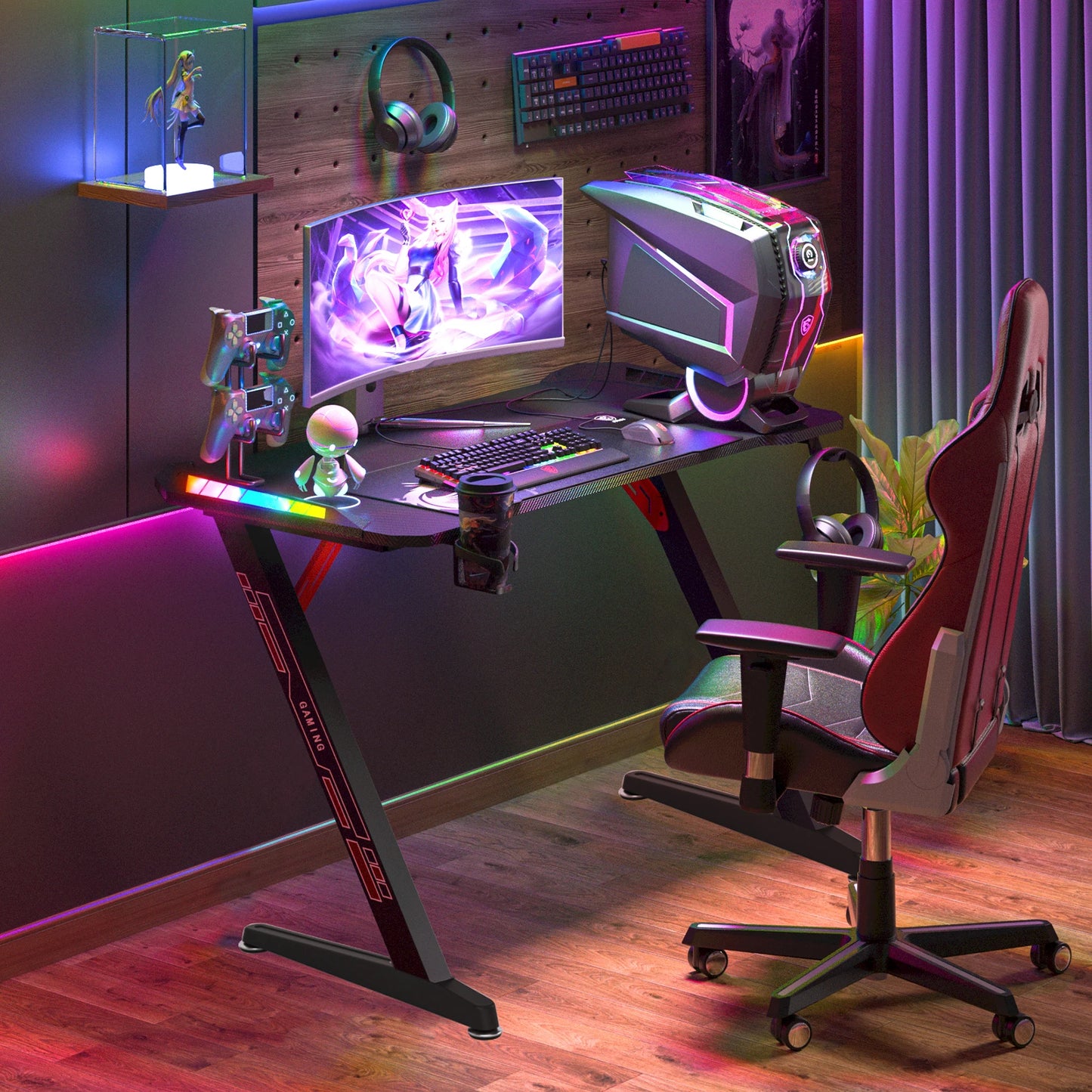 140CM Extra Large Dynamic RGB LED Lights Gaming Desk Sturdy Home Office PC Computer Desk Gamer Table Metal Legs