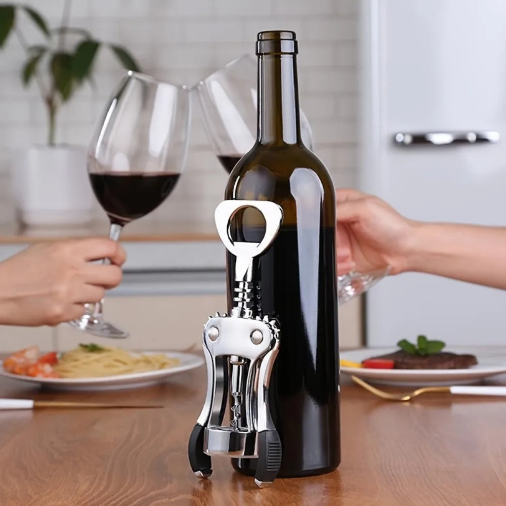 1pc Wine Opener Stainless Steel Opener, Zinc Alloy Premium Wing Corkscrew Wine Bottle Opener With Multifunctional Bottles Opener