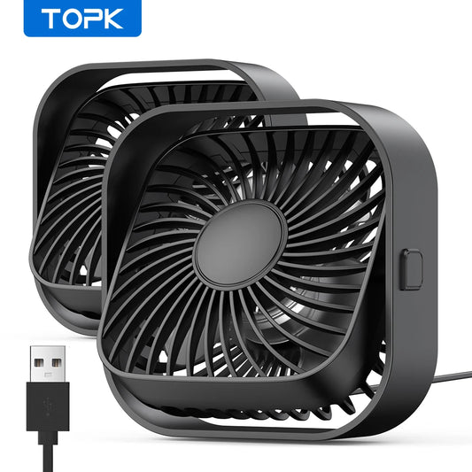 TOPK USB Desk Fan,[2Pack]Strong Airflow&Quiet Operation Mini Personal Fan,3 Speed Wind Small Fan,360°Rotatable Table Cooling Fan