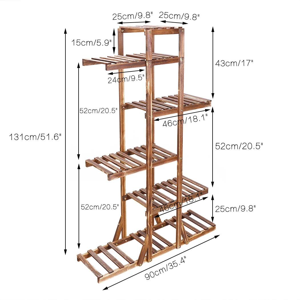 Reinforced Wood Plant Stand, Corner Shelf, Flower Rack, Garden Home, 52 "Tall, 6 Tier