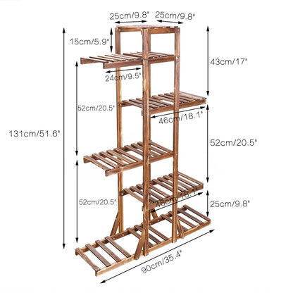 Reinforced Wood Plant Stand, Corner Shelf, Flower Rack, Garden Home, 52 "Tall, 6 Tier