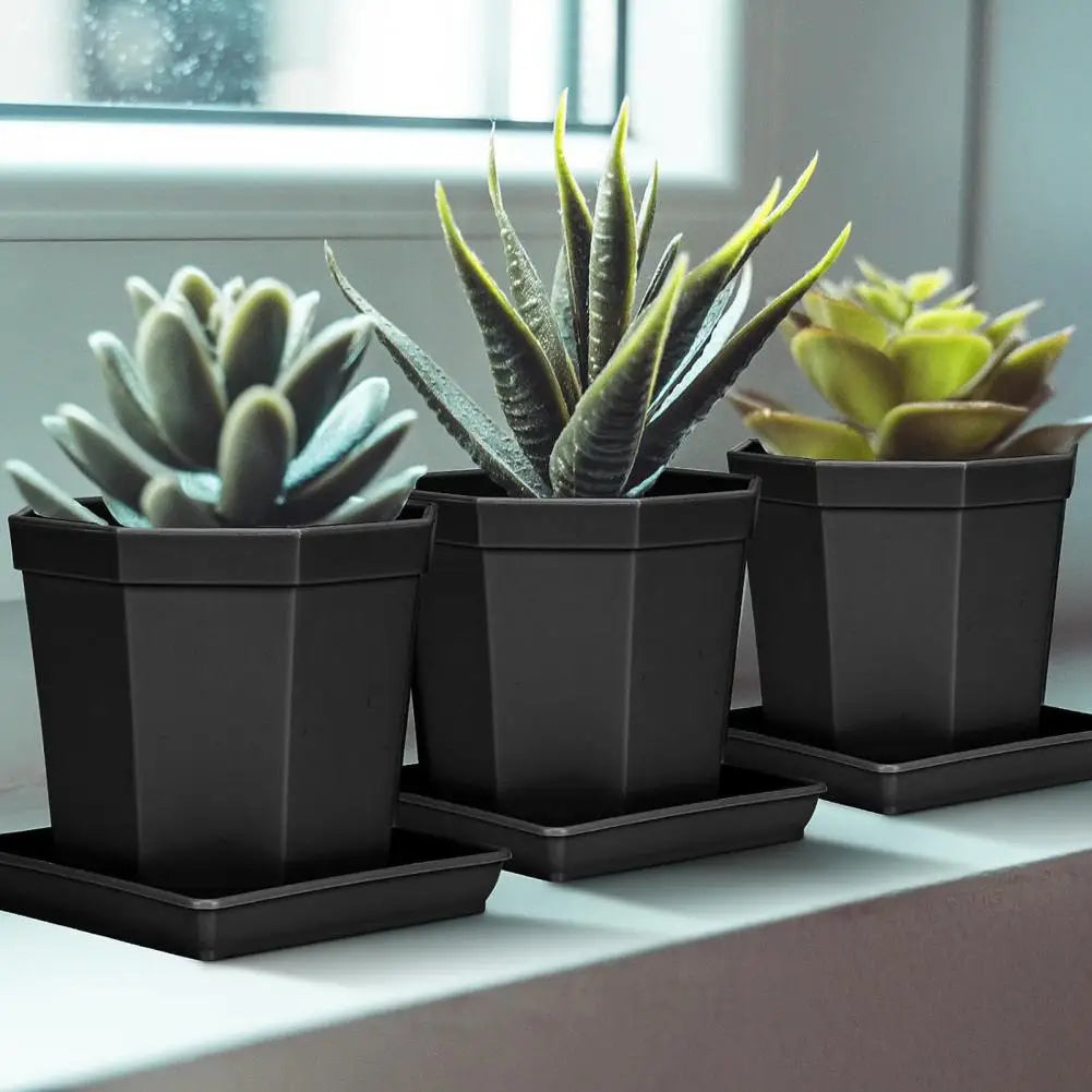 5Pcs Plastic Durable Plant Pot Saucer Drip Trays Saucers Indoor Outdoor Plants Heavy Duty Square Flower Pot Trays Black Home