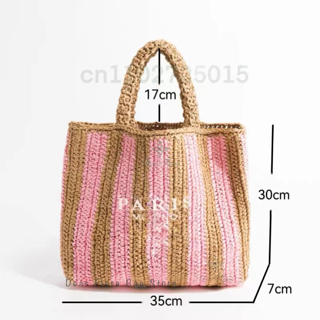 Women Summer Beach Vacation Fashion Straw Knitting Shoulder Bag Hollow Out Handwoven Handbag Portable Large Capacity Casual Tote