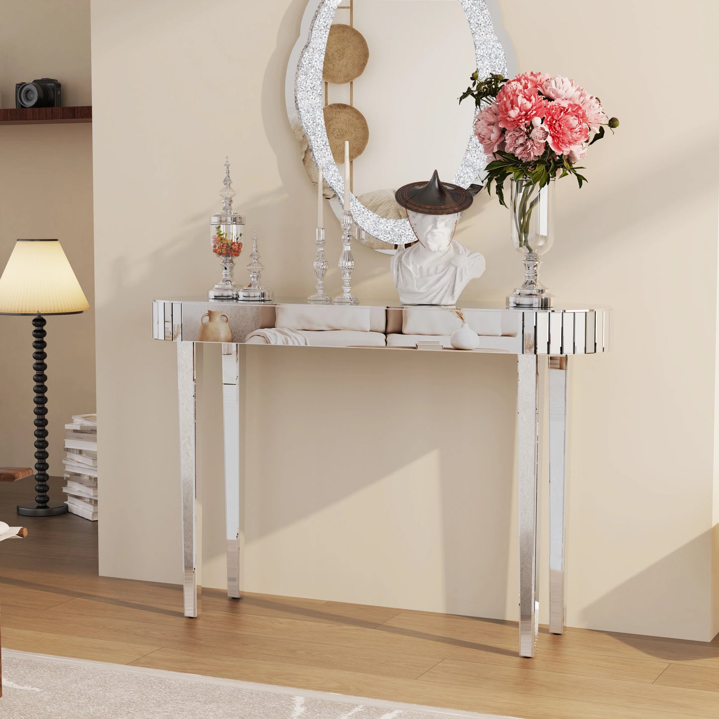 Ultra Long Silver Mirrored Entry Console Table, Vanity Table, Versatile Home Furniture, Bedroom Hall Display Desk