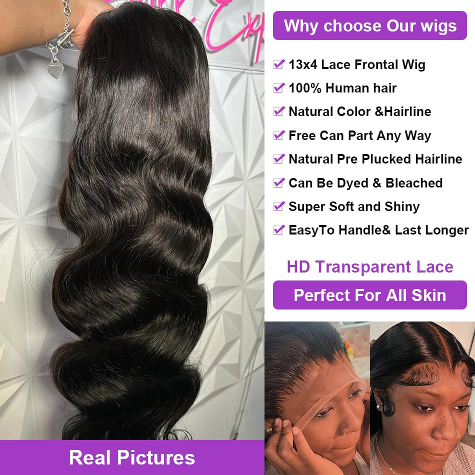 32 34 INCH Body Wave 13x4 Lace Front Wigs Human Hair 13x6 Transparent Lace Frontal Wigs PrePlucked 4x4 Lace Wigs For Black Women