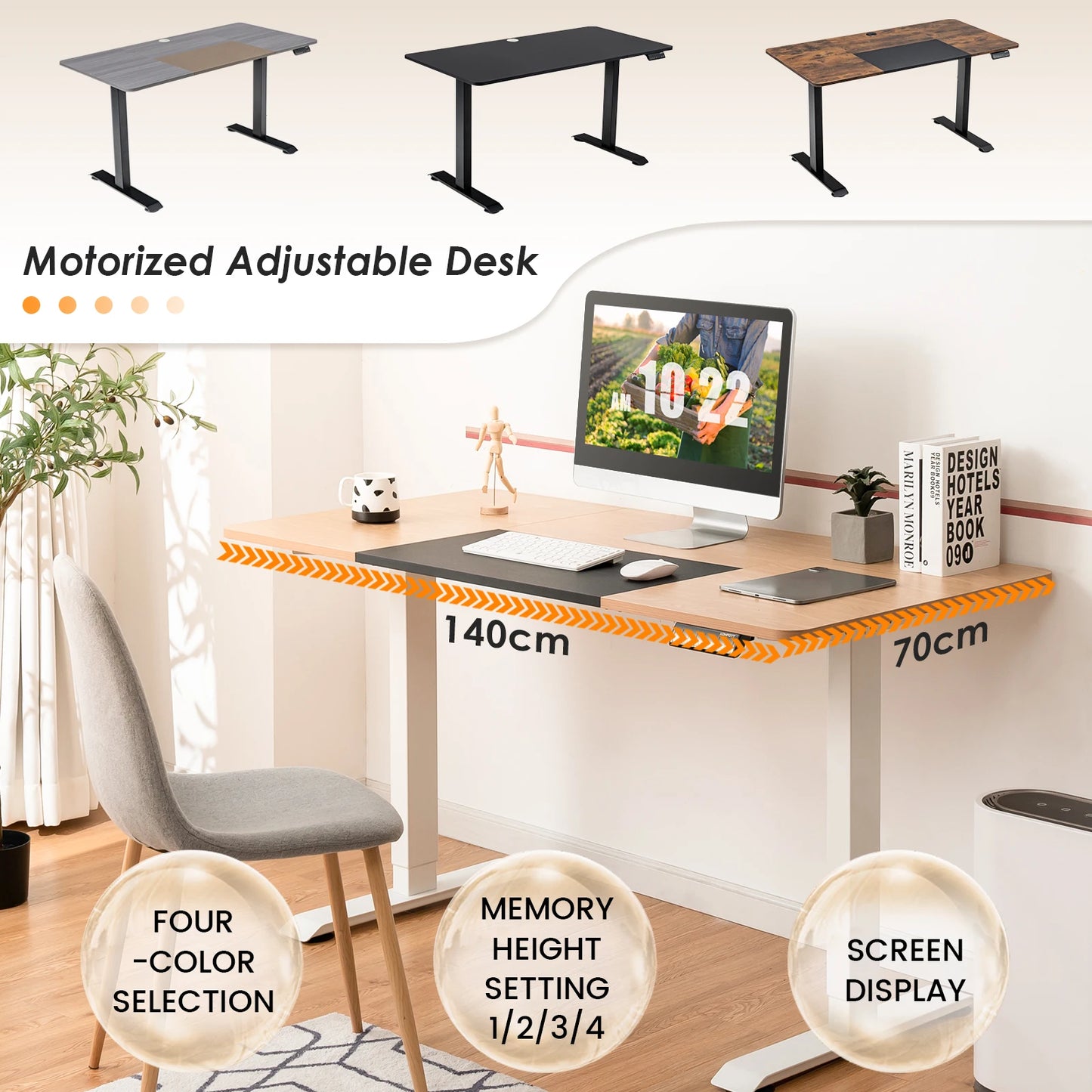 GOFLAME Electric Height Adjustable Standing Desk, Sit Stand Desk With Frame