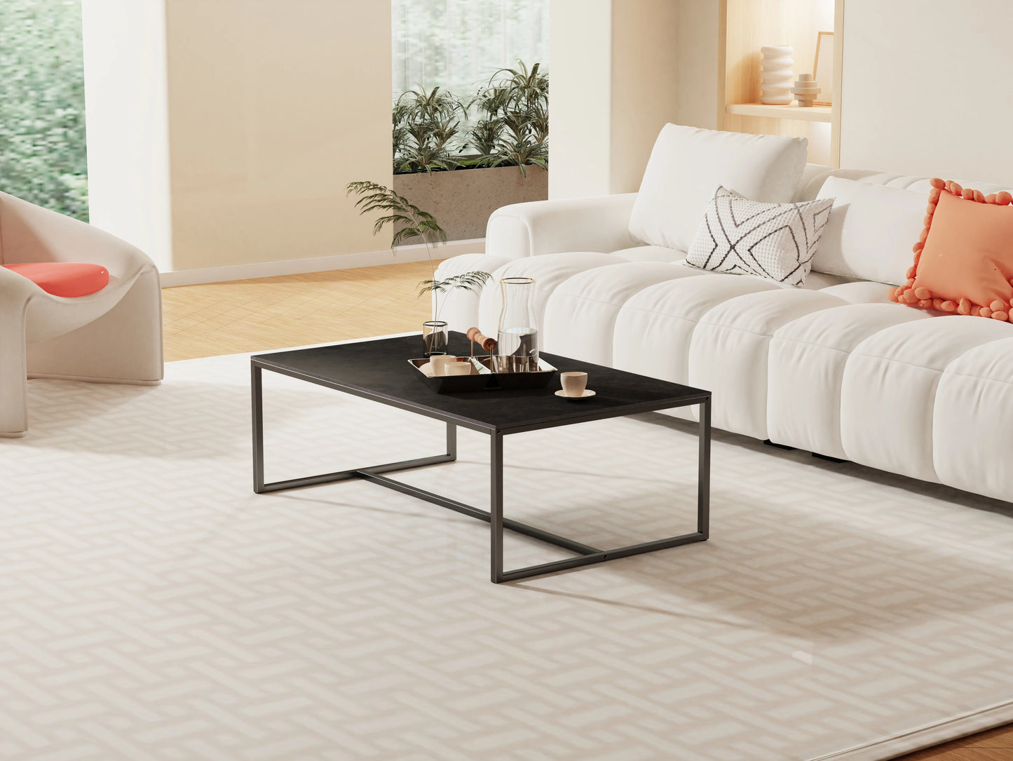 Real Marble Coffee Table, Open Accent Furniture, Living Room Table with Metal Frame, Sofa Center Tea Table, 3 Colors