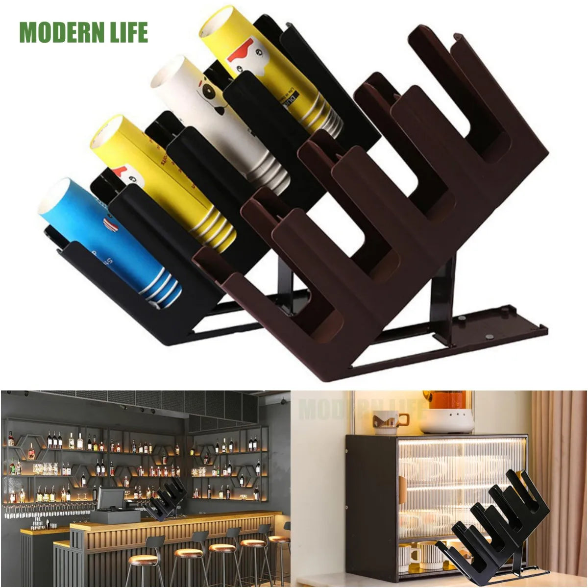 4 Grid Disposable Cup Storage Holder Water Milk Tea Coffee Cups Dispenser Rack Shelf Multipurpose Paper Cup Display Organizer