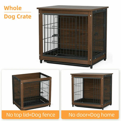 Wooden and Metal Pet Cage, Dog Crate, End Table Furniture, Double Doors, Removable Tray, Cage, Kennel House, 25 in, 32 in, 39 in