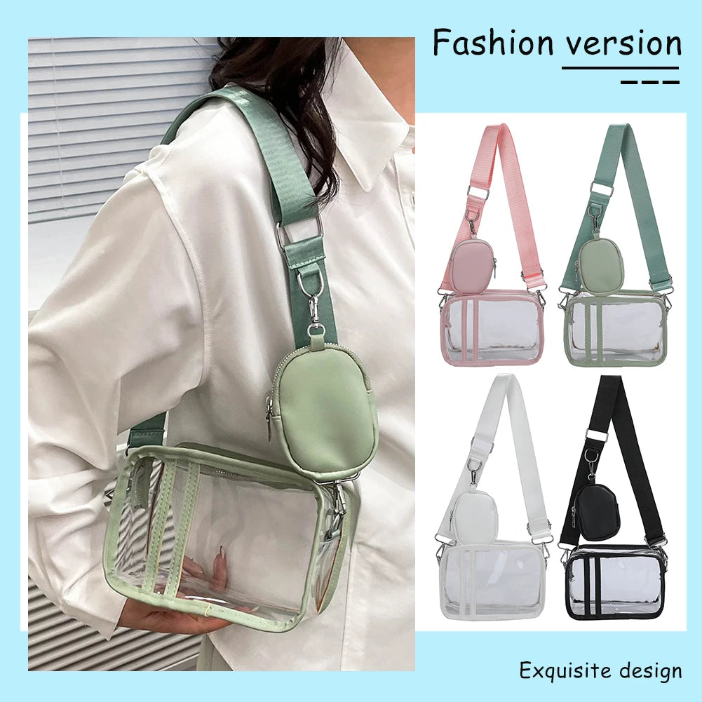 Transparent PVC Ladies Handbags Stadium Approved Small Clear Phone Bag Fashion Casual Waterproof Adjustable Strap with Small Bag