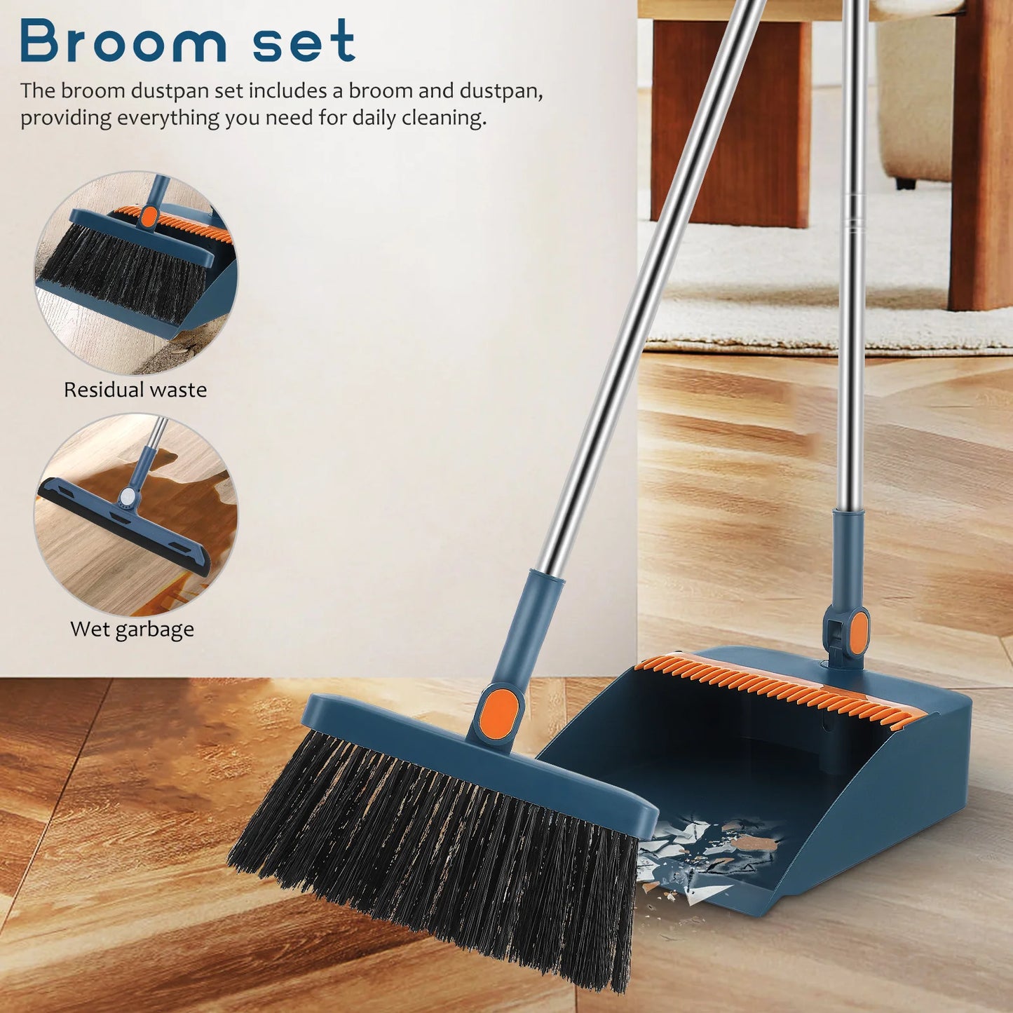 3pcs Mop Broom Dustpan Set Vertical Folding Sweeping Broom Non-stick Hair Long Handle Broom Household Cleaning Tool