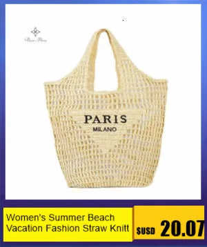 Women Summer Beach Vacation Fashion Straw Knitting Shoulder Bag Hollow Out Handwoven Handbag Portable Large Capacity Casual Tote