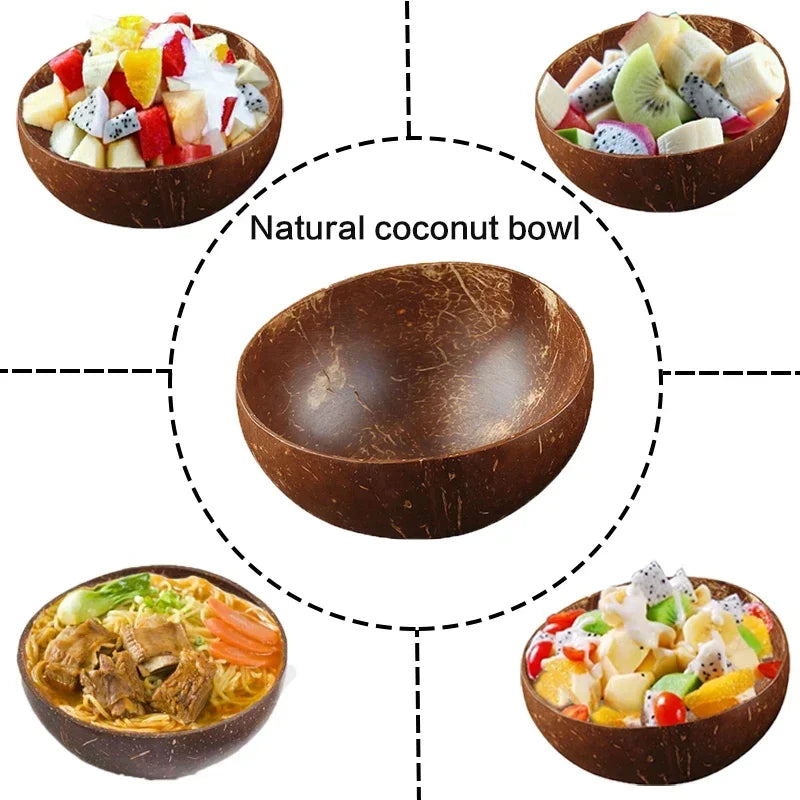 WIKHOSTAR Coconut Bowls For Serving Dishes Wooden Salad Natural Coconut Shell Bowl  Bowl Serving Utensils Breakfast Party