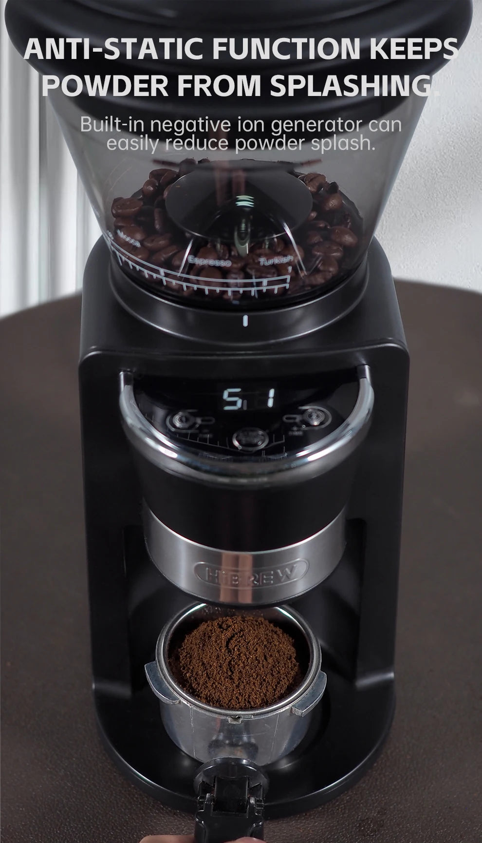 HiBREW Automatic Burr Mill Electric Coffee Grinder with 34 Gears for Espresso American Coffee Pour Over Visual Bean Storage G3