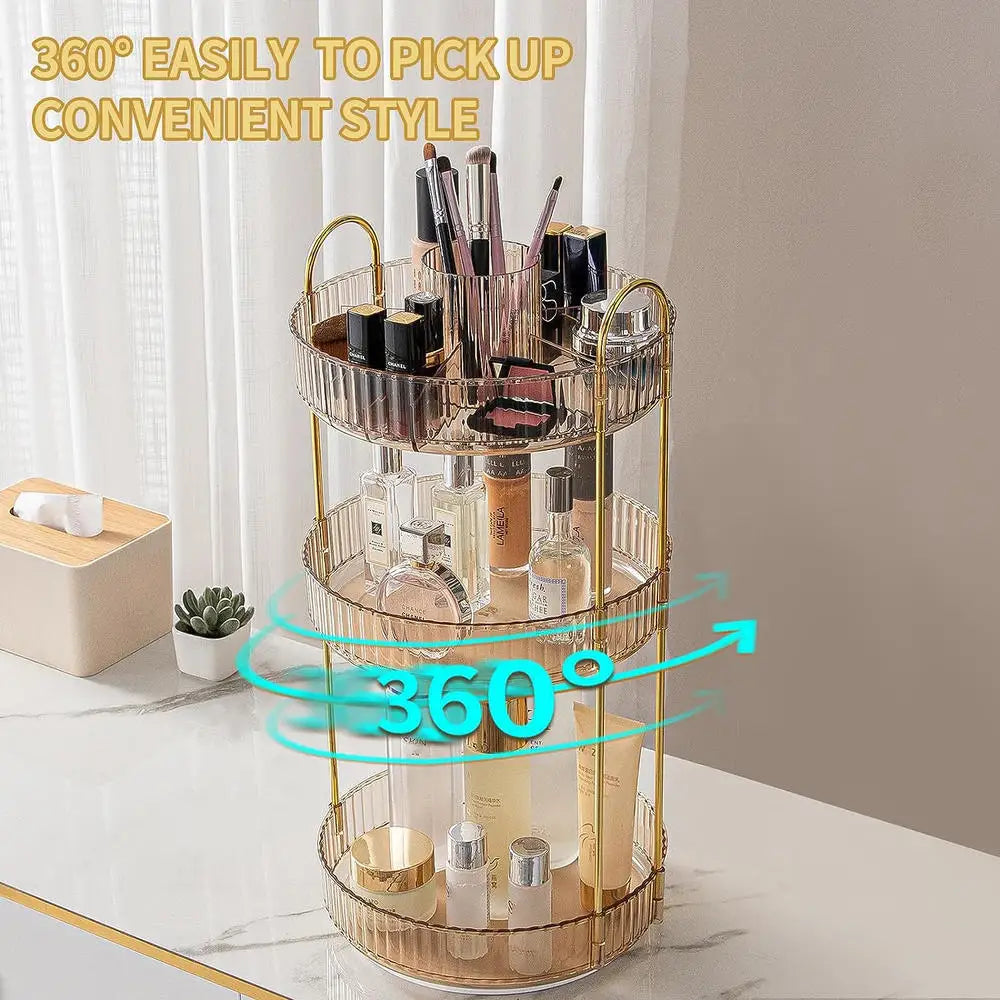 360° Rotating Cosmetics Storage Rack Large-capacity Perfume Skin Care Product Organizer Toilet Dressing Table Storage Shelf