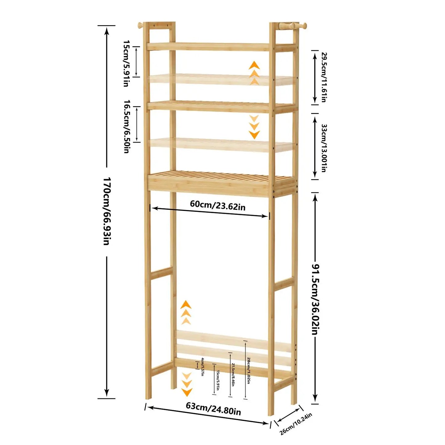 Over The Toilet Shelf Bathroom Bamboo Organizer Over The Toilet Space-saver 3-Tier Storage Shelf Cabinet