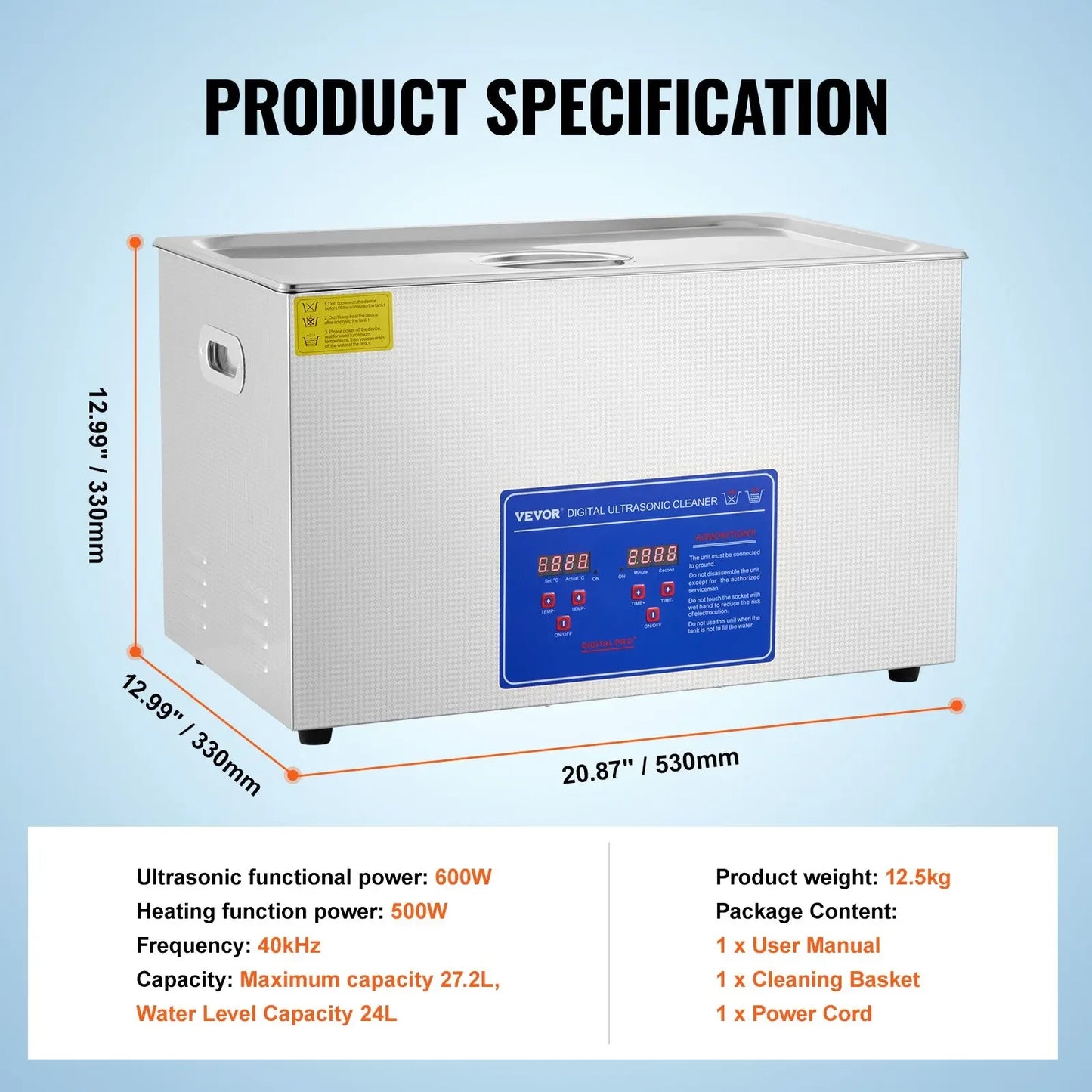 VEVOR Ultrasonic Cleaner Digital Timer  2L 3L 6L 10L 15L 22L 30L Stainless Steel Bath Jewelry Glasses Watch Cleaning Machine