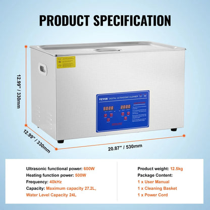 VEVOR Ultrasonic Cleaner Digital Timer  2L 3L 6L 10L 15L 22L 30L Stainless Steel Bath Jewelry Glasses Watch Cleaning Machine