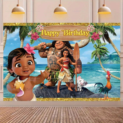 1pc Disney Moana Adventure Photography Background Decoration TuiSina Children's Birthday Party Photo Banner Baby Photo Booth