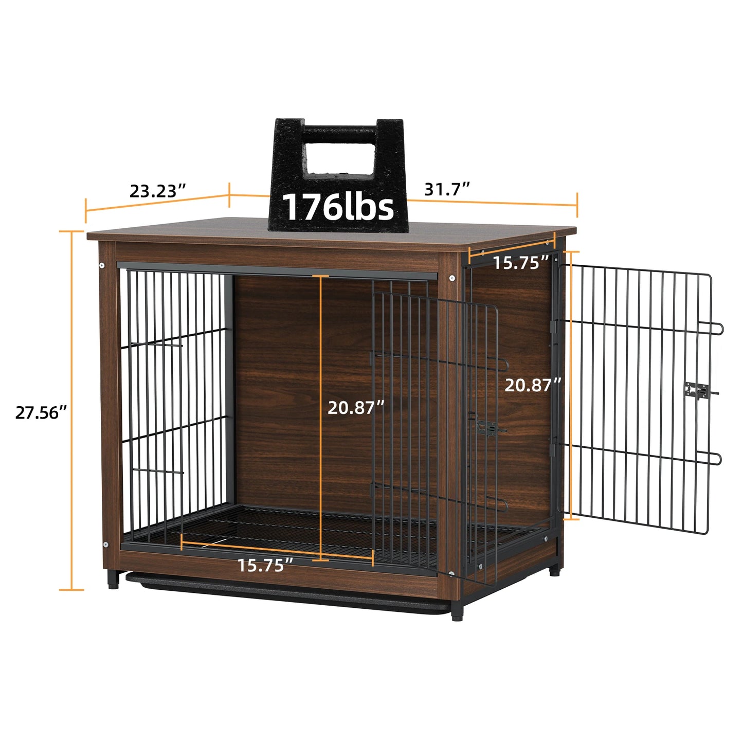 Wooden and Metal Pet Cage, Dog Crate, End Table Furniture, Double Doors, Removable Tray, Cage, Kennel House, 25 in, 32 in, 39 in