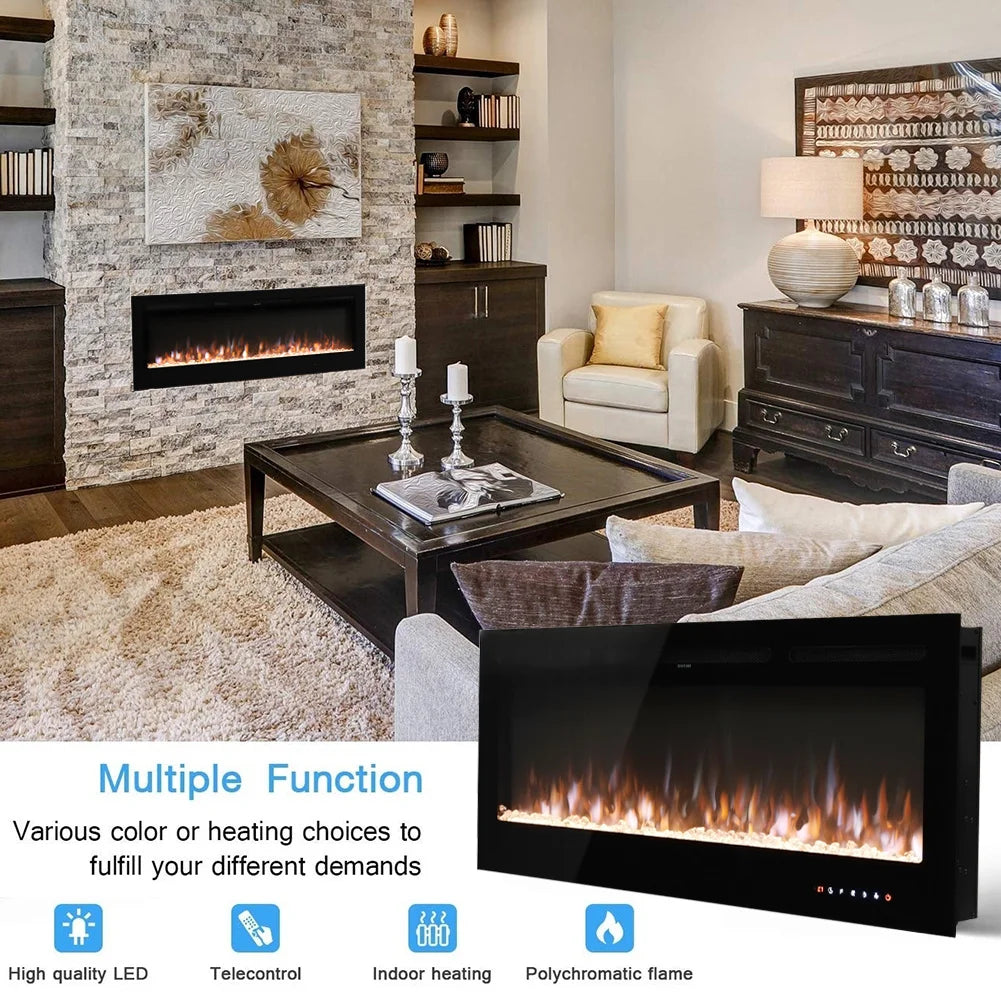 KOMORE Recessed/Wall Mounted Electric Fireplace Adjustable Flame with Remote 12 Colours Flames Automatic Shutoff Mechanism