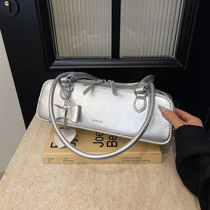 Women PU Underarm Bag Small Handbag Large Capacity Fashion Shoulder Bag with Heart Pendant Top Handle Bag Stylish Shoulder Purse