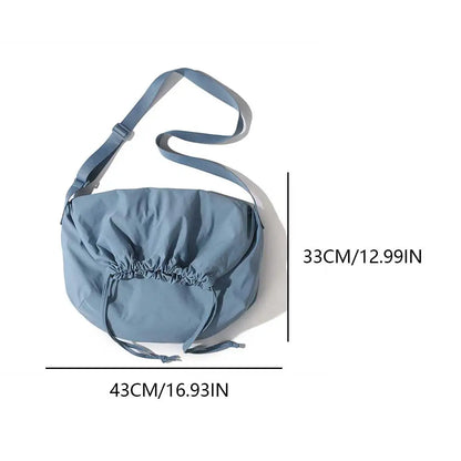 Women Drawstring Shoulder Bag Large Capacity Simple Crossbody Bag Solid Color Lightweight Shopping Bag Girls Outdoor Bag