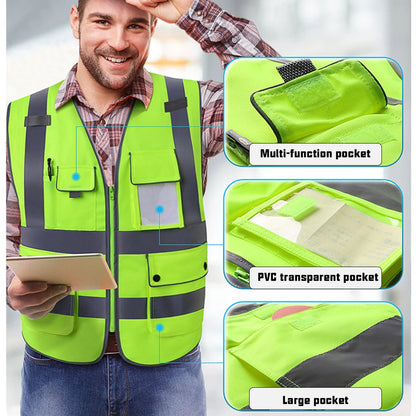 Reflective Vest High Visibility Safety Vests Multi Pockets Construction Workers Security Working Clothes Hi Vis Workwear