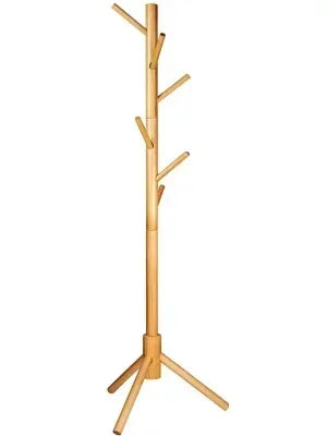 ZOBER Coat Rack Free Standing - Wooden Coat Tree W/ 6 Hooks - Coats, Purses, Hats - Adjustable Sizes, Easy Assembly - Natural