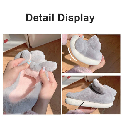 Plush Elephant Slippers Slip-on House Shoes Cute Thermal Home Slippers Comfortable Fluffy Couple Slippers Non-Slip for Men Women