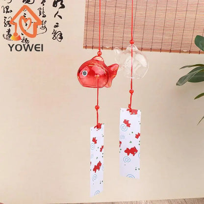 1PC Wind Chime Japanese Glass Bell Bells Style Goldfish Garden Hanging Outdoor Decor Pendant Furin Decorative Fish Ornament