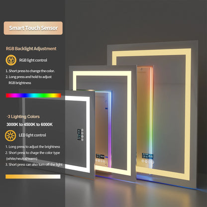 Round/Sqaure RGB LED Bathroom Mirror with Bluetooth Speaker Front-lit and Backlight Wall Dimmable Antifog  Vanity Mirror