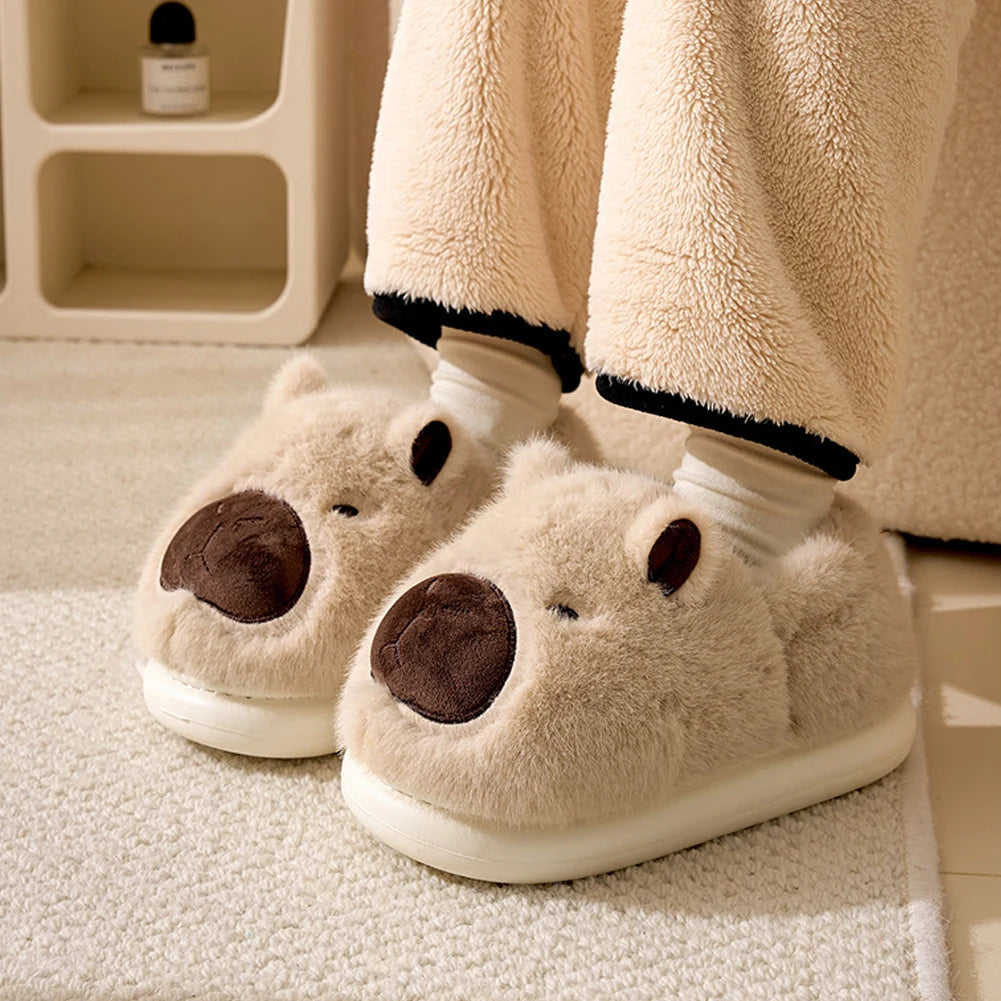 Plush Capybara Slippers Comfortable Fluffy Couple Slippers Non-Slip Furry Animal Slippers Furry Walking Shoes for Indoor Bedroom