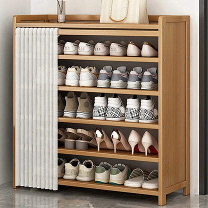 6-Tier Cabinet Organizer with White Gauze Curtain Wooden Storage Shelves Shoe Organizer for Entryway Living Room Hallway Doorway