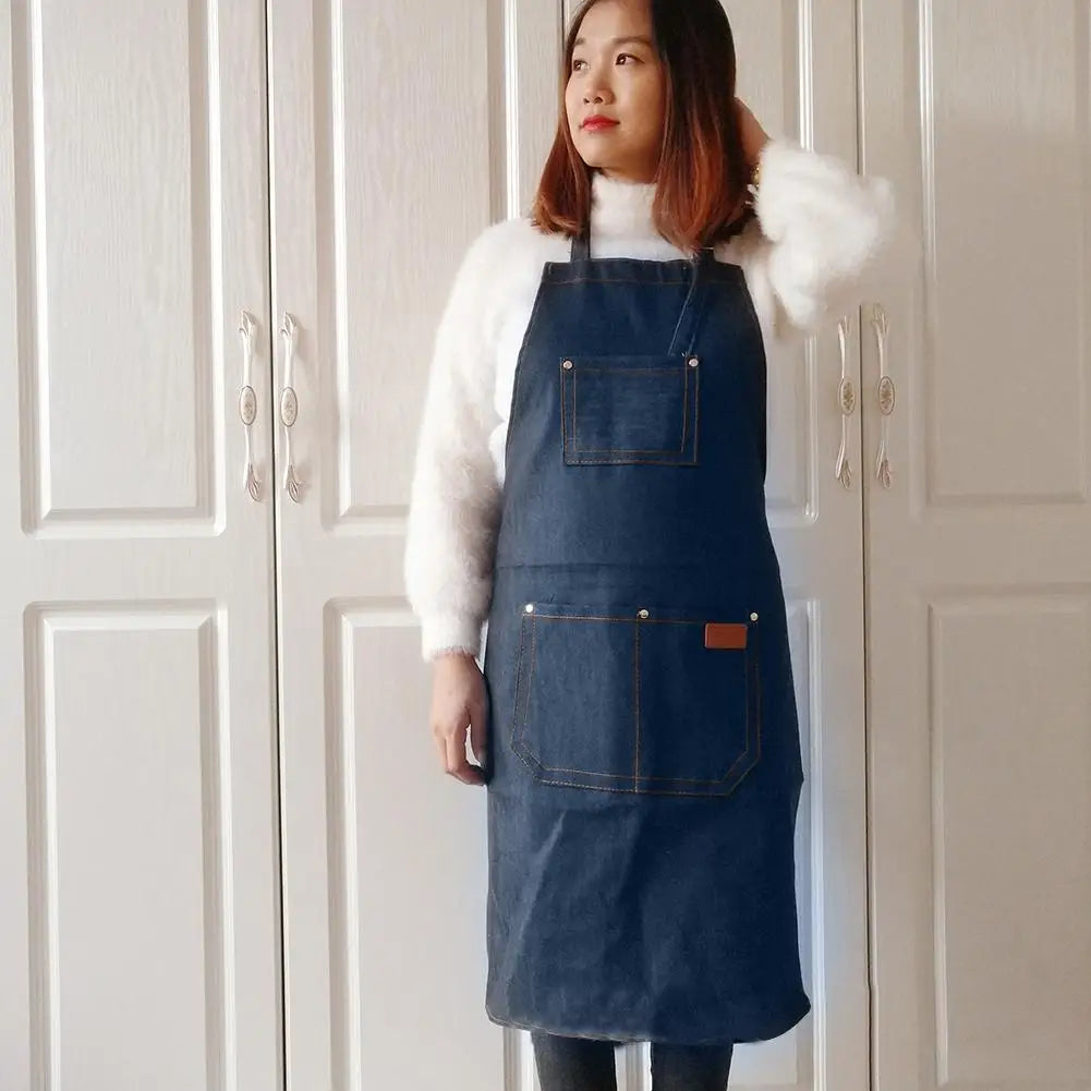 Unisex Hanging Neck Hotel Restaurant Cafe Barber Shop Bakery Waiter Denim Apron Hair Hairstyle Styling Tool Accessories