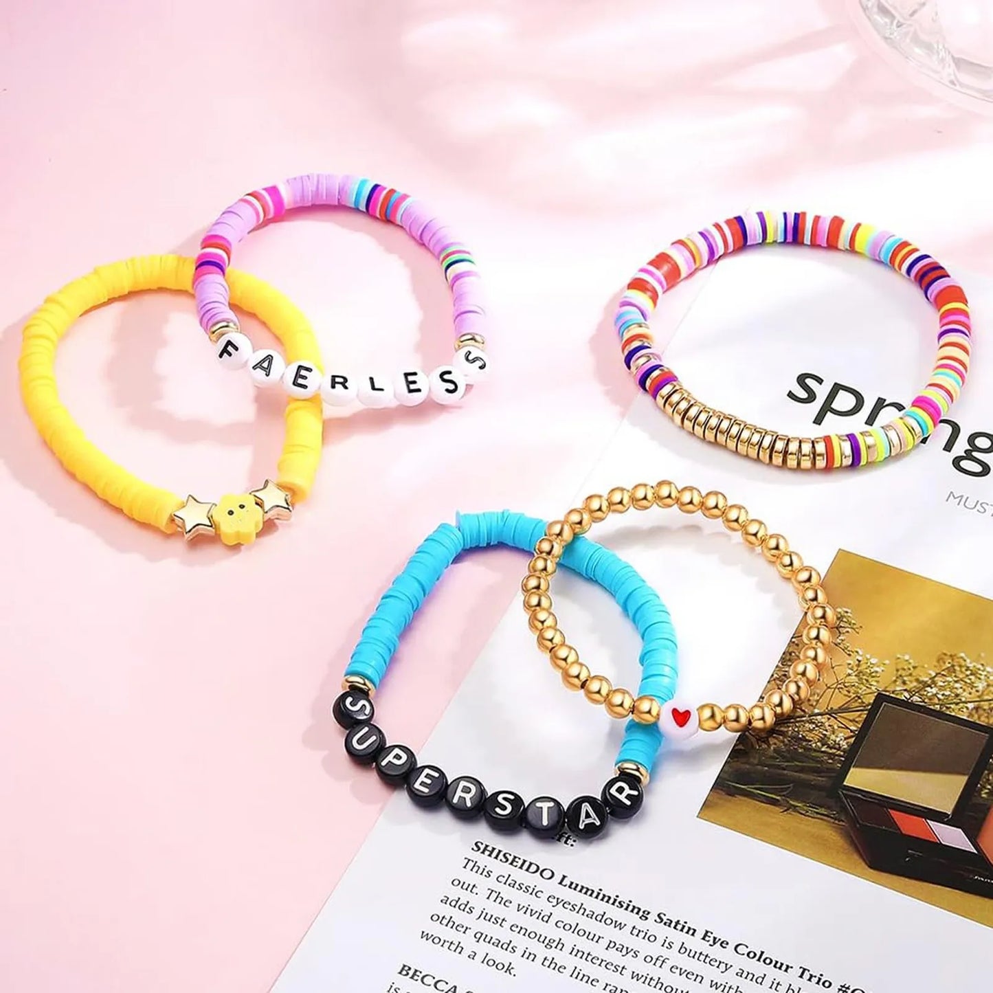 Five Piece Bracelet Set Of Men’s And Women’s Soft Clay Bracelets Fashionable Colourful Letter And Bead Print Beauty Bracelet