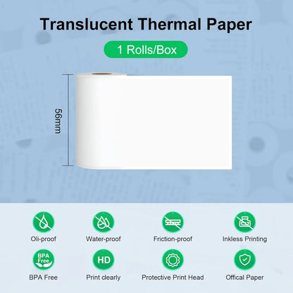 Peripage Mini Printer Paper, Adhesive Thermal Paper Translucent Sticker for PeriPage A6 Printer Waterproof Oilproof BPA Boxed