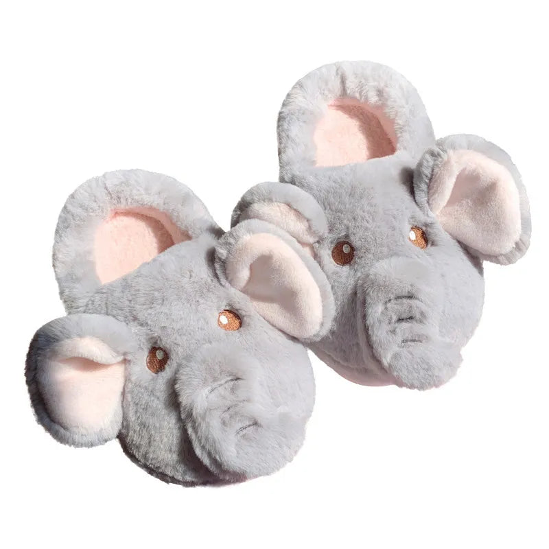 Plush Elephant Slippers Slip-on House Shoes Cute Thermal Home Slippers Comfortable Fluffy Couple Slippers Non-Slip for Men Women