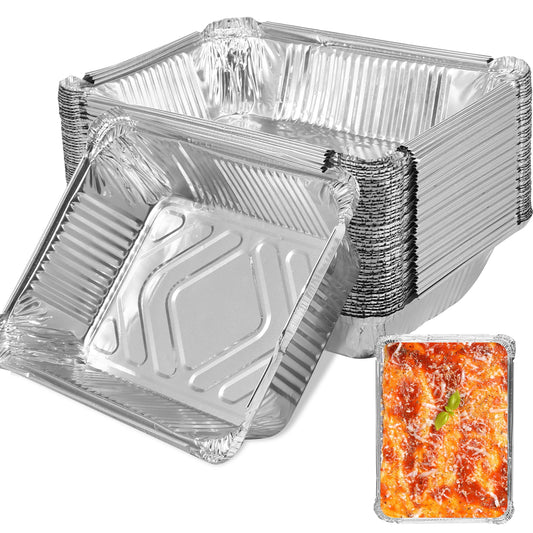 50 件 Aluminum Foil Trays 1100ml Non-Stick Aluminum Foil Baking Pans Reusable Food Grade Aluminum Foil Containers Heavy Duty