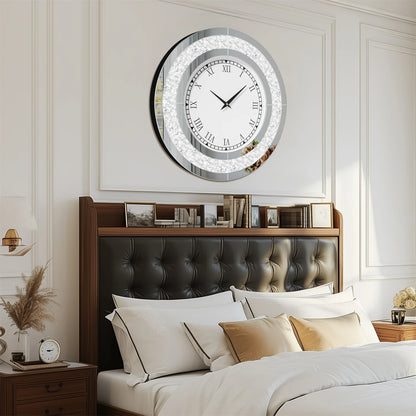 Silver/Tawny Tinted Round Mirror Clock Crystal Sparkle Twinkle Bling Crush Diamond Mirrored Wall Clock for Wall Decoration