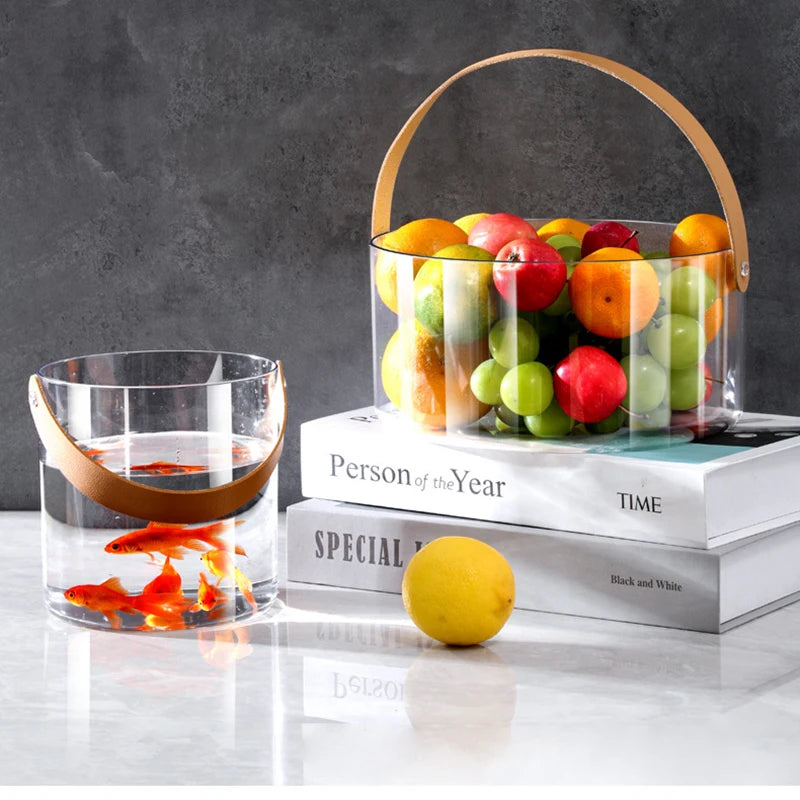 Transparent  Ice Bucket Desktop Storage Bucket Multifunctional Storage Box Creative Portable Basket Fruit Basket Pet Fruit Tray