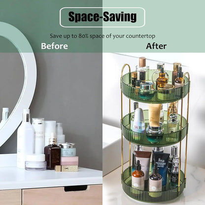 Rotating Makeup Organizer for Vanity 3 Tier, High-Capacity Skincare Clear Make Up Storage Perfume Cosmetic Dresser Countertop