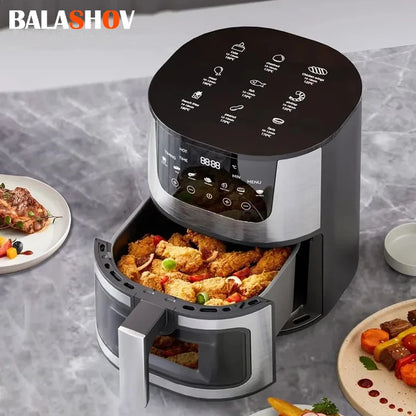 Electric Air Fryer Smart 7L Multi-function Hot Convection Oven Deep Fryer Without Oil LED Touch Control 1400W Visible Window